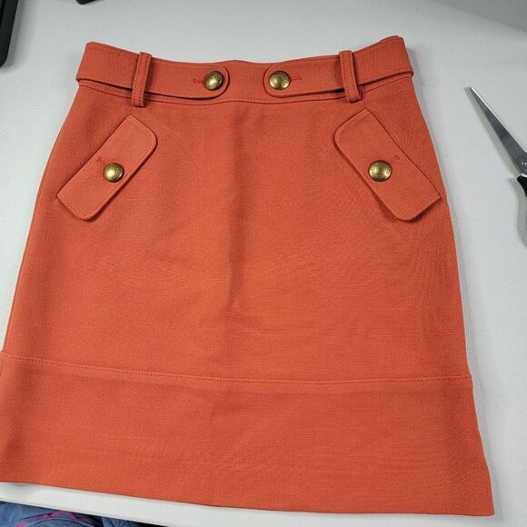 Brooks Brothers Women Mini Skirt Orange Pockets Logo Buttons Size 2 - Picture 7 of 16